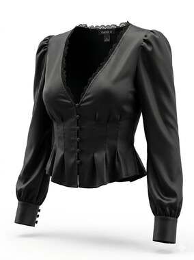 Forever 21 Satin Lace-Trim Puff Sleeve Peplum Blouse